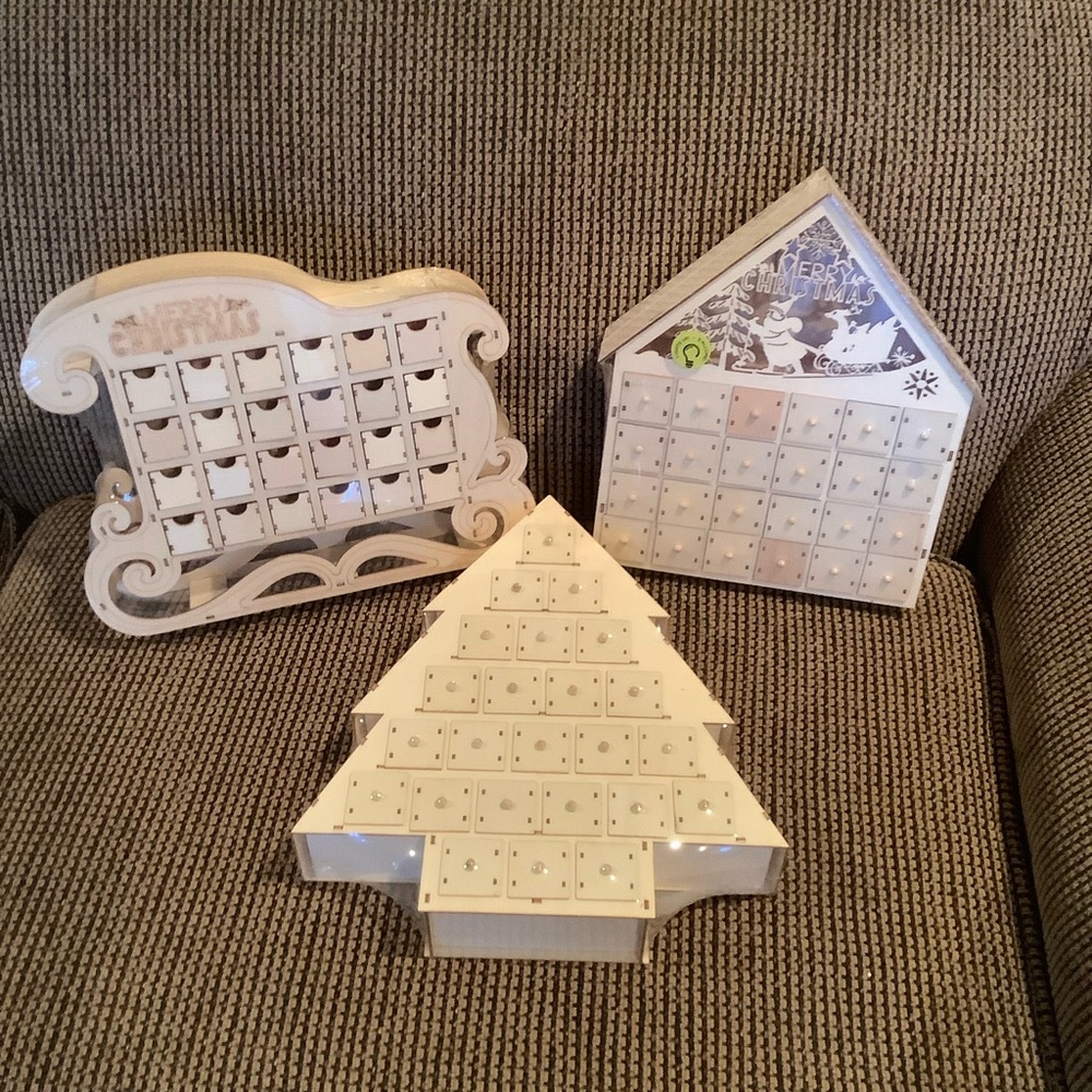 3 Advent Calendars for Christmas NEW In wrappers, tree, sleigh, house